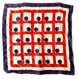 Vintage Red White Blue Geometric Circles Silk Scarf Square 26" X 26" Patriotic